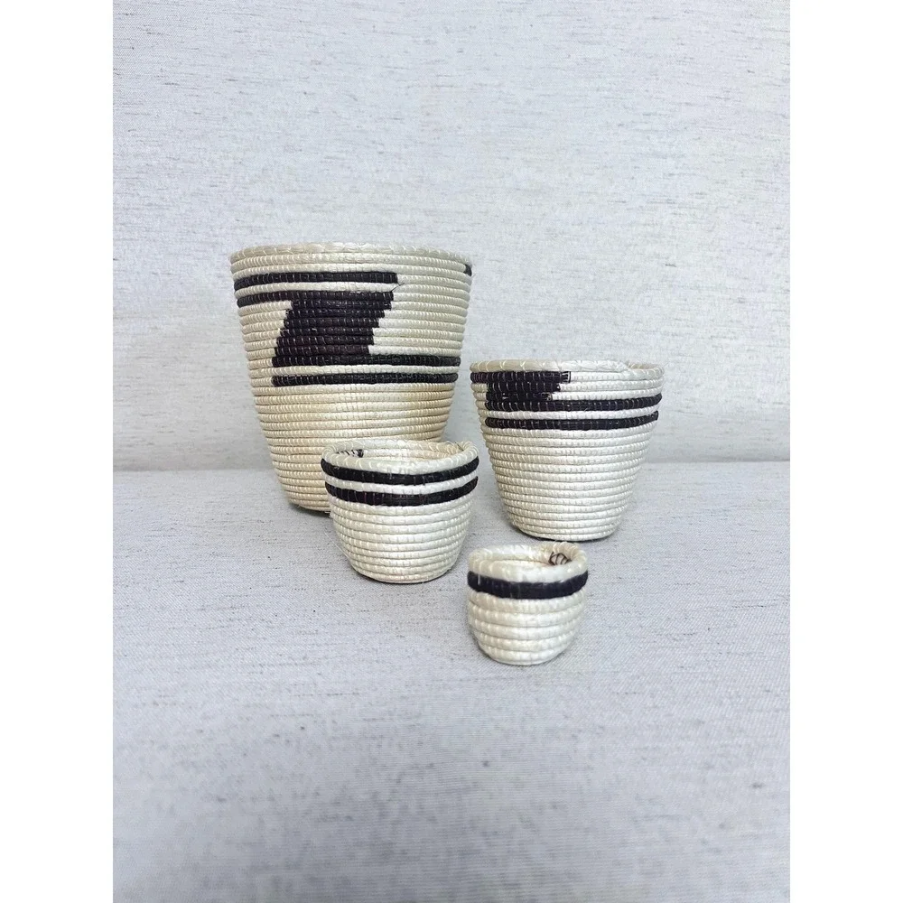 Stacking Woven Trinket Baskets | Black & White Southwest Decor | Mini Basket Set